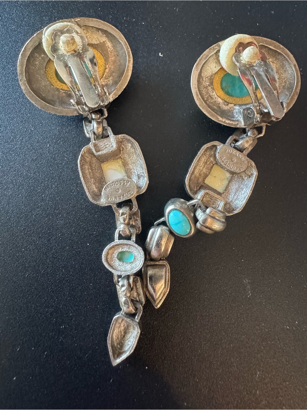 Roxanne Assoulin Turquoise and Gold Long Drop Earrings - Picture 7 of 7